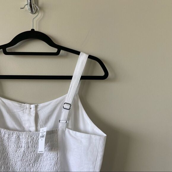 Gap-linen Blend Button Down White Midi Dress (Size:Medium) - Picture 6 of 11